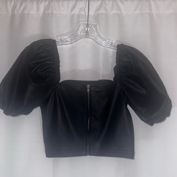 H&M Leather Puff Sleeve Corset Top - Picture 4 of 5